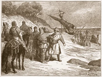 Harold tillfångatagen av greven av Ponthieu, illustration från "Cassell