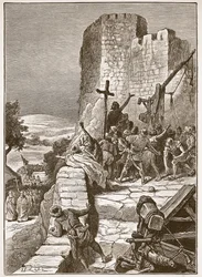 Korsfararnas procession runt Jerusalems murar, illustration från "Cassell