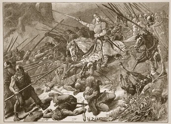 "Lady of the Mercians" som kämpar mot walesarna, illustration från "Cassell