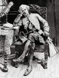 Porträtt av Guy Mannering, huvudkaraktär av Guy Mannering eller astrolog, roman av Walter Scott (1771-1832), gravyr efter teckning av Francois Flameng (1856-1923), från parisisk upplaga