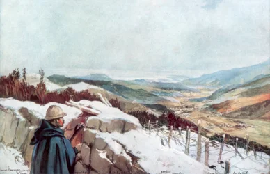 Skyttegravar med utsikt över Munsterdalen med Rhen i fjärran, januari 1916, 1926.