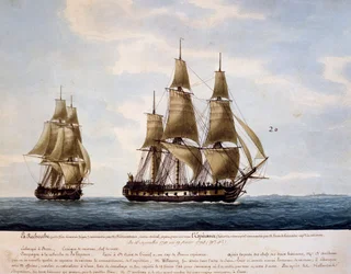 Tall ships Recherche och Esperance, anställd av Antoine Bruny d