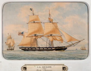 The Brig Merope, av Francois Roux (1811-1882), akvarell, Frankrike
