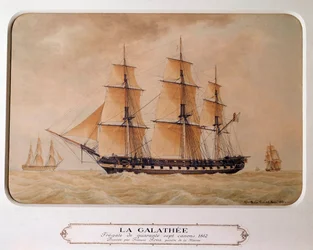 Galathee, en fregatt på 47 kanoner 1812. Målning av Francois Roux (1811 - 1882). Gravyr från 1880. Paris, Musee De La Marine.