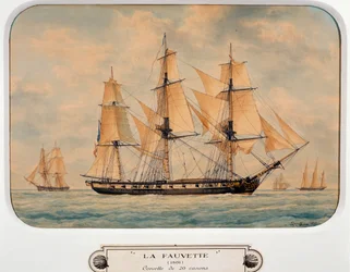 Korvetten Fauvette, av Francois Roux (1811-1882), akvarell, Frankrike
