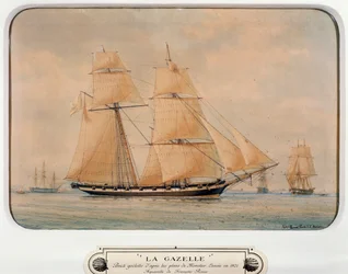 Skonaren La Gazelle, av Francois Roux (1811-1882), akvarell, Frankrike