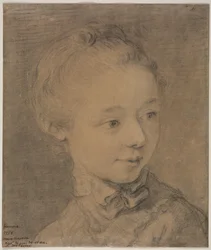Chef för en ung flicka som vänder sig mot höger, 1758.