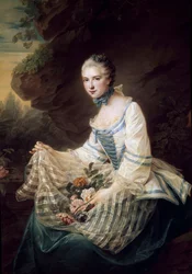 Porträtt av Louise Elisabeth de Maille Karman, markisin av Soran Målning av Francois Hubert Drouais (1727-1775) 1757 Sön. 1,3x0,97m