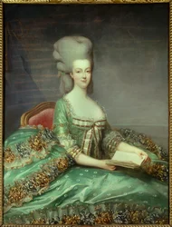 Porträtt av Marie Antoinette (1755-1793), Frankrikes drottning. Detta porträtt gavs av drottningen till hennes biktfader år 1781. Målning av François Hubert Drouais (1727-1775), 1700-talet, privat samling