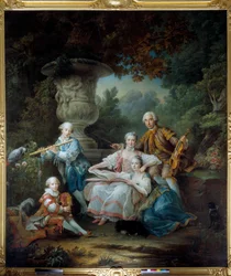 Familjen till Louis Francois du Bouchet, Marquis of Sourches och Grand Prevot of France Målning av Francois Hubert Drouais (1727-1775) 1756 Sön. 3,24 x 2,84 m