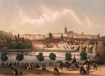Utsikt över det lilla kvarteret och Pragborgen Hradcany, c.1845