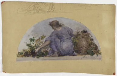 Skiss till matsalen på Hôtel de Ville de Paris, La Vendange, ca 1893 (olja på papper)