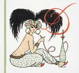 Arabian Girl with Hookah Pipe, från Personages de Comedie, pub. 1922 (pochoirtryck)