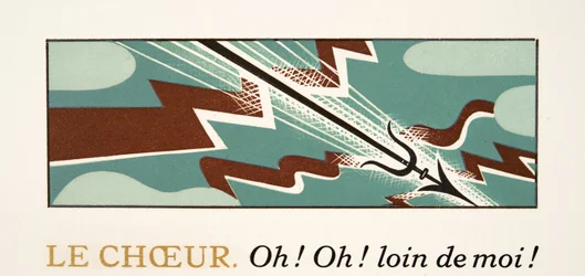 Grafisk illustration från Prometheus Enchained av Aeschylus, pub. 1941 (stenciltryck)