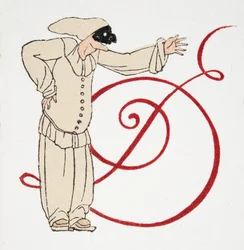 Bokstav D, från Personages de Comedie, pub. 1922 (stenciltryck)