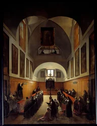 Tar kläder av en ung flicka från Albano i kören i klostret St. Clair i Rom. Målning av Francois Marius Granet (1775-1849)