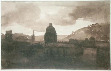 Utsikt över Rom från Santa Trinita dei Monti (bläcktvätt på papper)