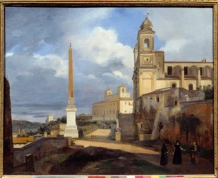 Utsikt över Trinite des Monts (Trinita dei monti) och Villa Medicis i Rom Målning av Francois Marius Granet (1775-1849) 1808 Sön. 0,48 x 0,61 m