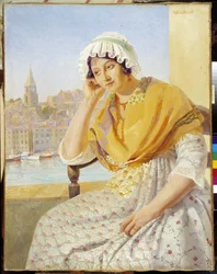 Madame Contencin på terrassen quai de Rive-Neuve i Marseille. Målning av Francois Marius Valere Bernard (1860-1936), Omnämnande obligatoriskt: Samlingsstiftelsens hälsningar från Provence, Marseille.