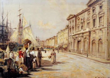 Utsikt över Quai Saint Jean i Marseille Street scen. Teckning av Francois Maury (1861-1933) 1902 Marseille, Museum of Old Marseille