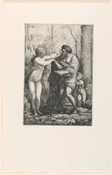 Konstnär och en nymf, från Twelve Etchings av Chifflart