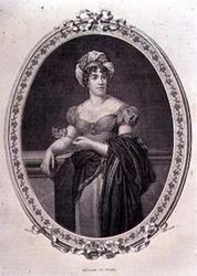 Porträtt av Madame de Stael (1766-1817) graverad av John Quartley (gravyr)