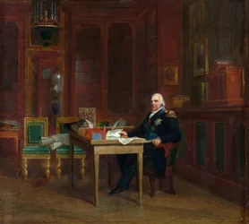 Ludvig XVIII (1755-1824) i sin studie vid Tuilerierna (olja på duk)
