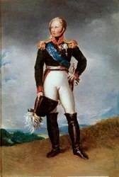 Porträtt till fots av Alexander I, Rysslands tsar (1777-1825) Målning av Francois Gerard (1770-1837) Sön. 0,32x0,24 m Versailles, Musee du chateau