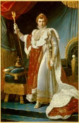 Helfigursporträtt av Napoleon I i kröningsdräkt (1769-1821), fransmännens kejsare. 1805. Mått: 2,23 x 1,43 m. Versailles, slottsmuseet