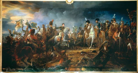 Slaget vid Austerlitz den 2/12/1805: general Rapp presenterar fanorna som tagits från fienden. Målning av François Gérard (1770-1837), 1805. Sön. 2,1x9,58 m.