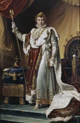 Porträtt av kejsar Napoleon I Bonaparte 1769-1821 i sin kröningsdräkt, cirka 1804