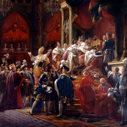 Kröningen av kung Karl X den 29 maj 1825 i katedralen i Reims, cirka 1827 (detalj)