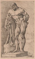 Farnese Hercules, tre fjärdedels vy vänd åt vänster [skylt 3]
