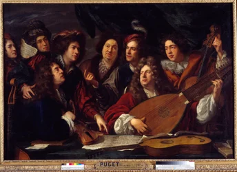 Möte av musiker Målning av Francois Puget (1651-1707) 1688 Sön. 1,47x2,12 m