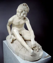 Ung napolitansk fiskare leker med en sköldpadda Marmorskulptur av Francois Rude (1784-1855) 1831 Paris, Musée du Louvre