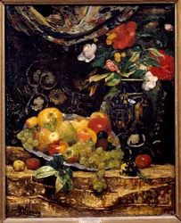 Blommor och frukter. Målning av Francois Vernay (1821-1896)