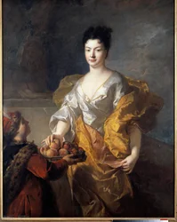 Porträtt av hertiginnan av The Force. Målning av Francois De Troy (1645 - 1730)