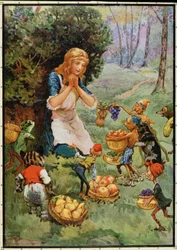 "Goblin Market" av D.G. Rossetti (1828-82) illustration i "Barnberättelser från poeterna" av M.D.Belgrave och H.Hart