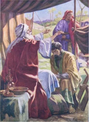 Jakob får välsignelsen, från The Bible Picture Book utgiven av Thomas Nelson, ca 1950 (litografi i färg).