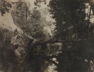 Landskap med sittande figur på bäckbanken, ca. 1856.