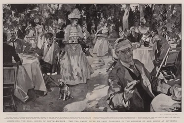 Lightening the Dull Hours of Convalescence, Tea Party som hålls av Lady Falkiner på tomten till hennes hus i Wynberg
