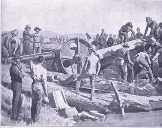 Att få en pistol över en otäck plats, illustration från After Pretoria: The Guerilla War, 1902