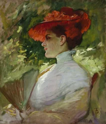 Dam med röd hatt, eller porträtt av Maggie Wilson, ca 1904 (olja på duk)