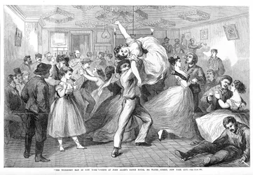 The Wickedest Man in New York, scen från John Allans Dance House, 304 Water Street, New York City, från Frank Leslies Illustrated Newspaper, 1868