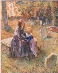 "Lämna oss inte, Nell, även om himlen är ljus. Lämna oss inte!", ca 1920 (färglitografi)