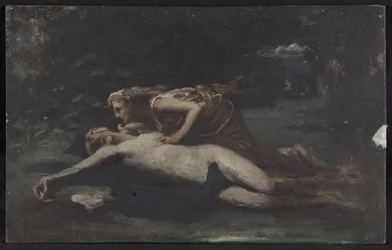 Pyramus och Thisbe, ca 1875 (olja på trä)
