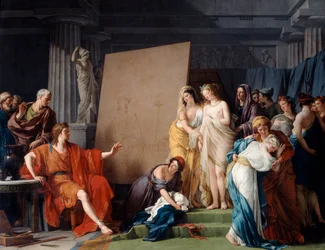 Zeuxis väljer en modell bland de vackra flickorna från Kroton, 1789
