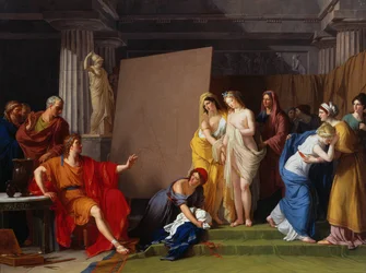 Zeuxis väljer sina modeller till bilden av Helena bland flickorna från Kroton, omkring 1790