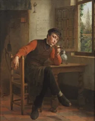 François Antoine De Bruycker - Ung man som röker pipa i en salong interiört