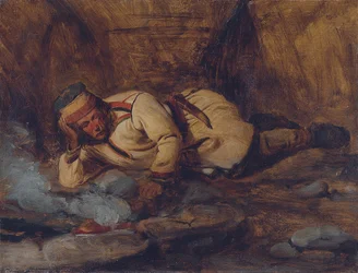 En lapplänning som sover vid en eld